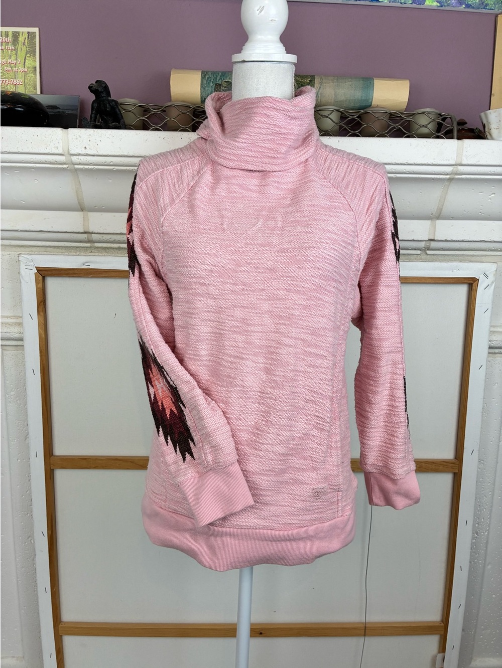 Ariat Oversized Cowl Neck Sweatshirt w/ Kangaroo pocket WesternPatterned Sleeve